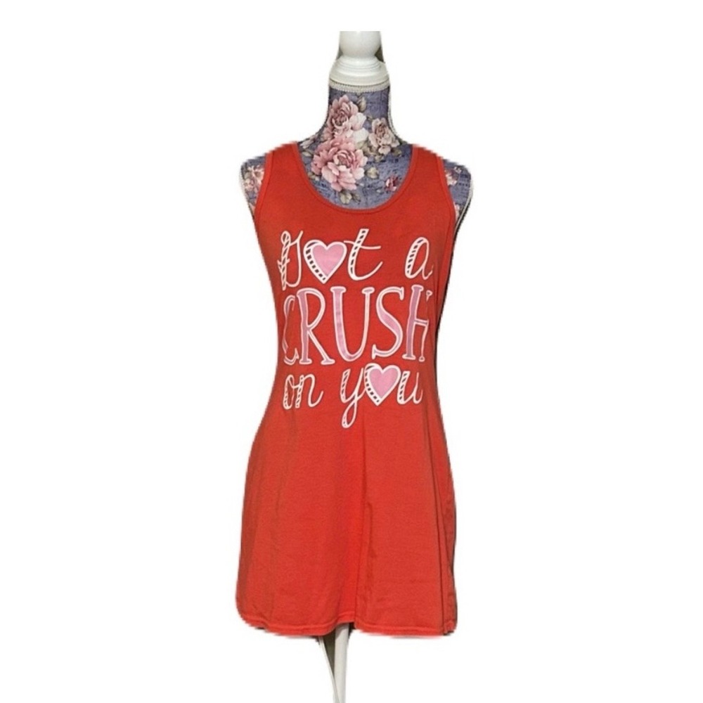 Just Be Womens Orange Got A Crush On You Heart Graphic Racerback Tank Top Small